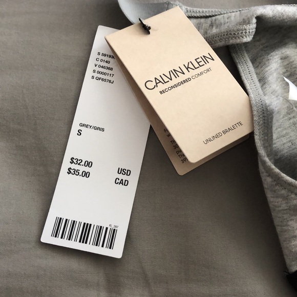 NWT Calvin Klein Reconsidered Comfort Unlined Cross Back Logo Bra Gray/Black S - Picture 5 of 5